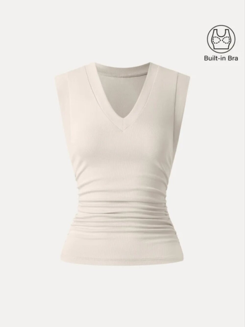 Stretch Cotton V-neck Side Ruched Muscle Bra Top